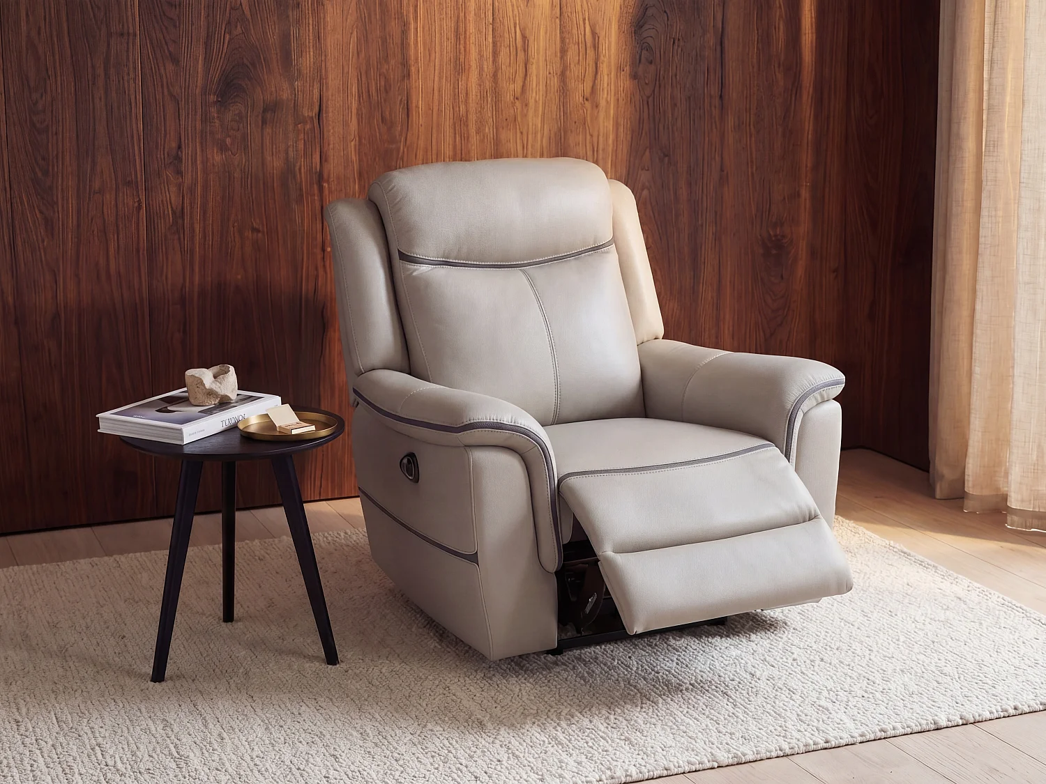 ADELIO elektrisk fåtölj i ljusgrått läder