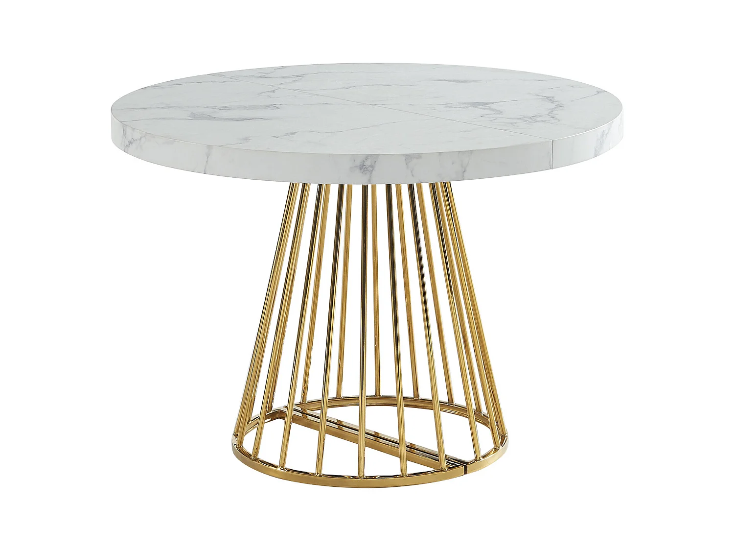 Stół do jadalni rozkładany dla 2 do 12 osób z MDF i stali - Imitacja marmuru biały i złoty - FIRELA