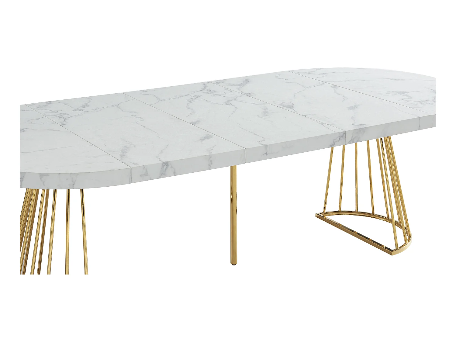 Stół do jadalni rozkładany dla 2 do 12 osób z MDF i stali - Imitacja marmuru biały i złoty - FIRELA