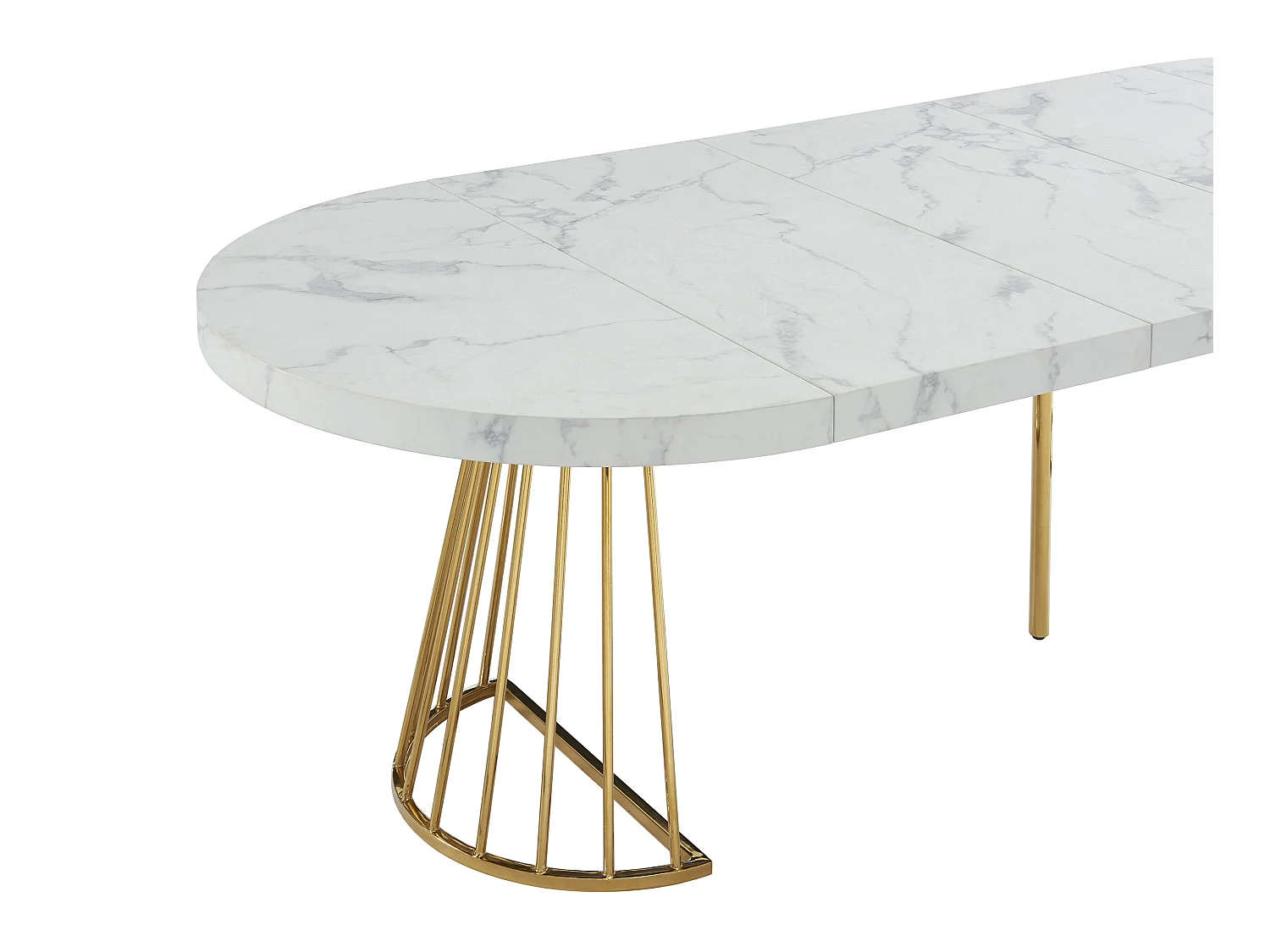 Stół do jadalni rozkładany dla 2 do 12 osób z MDF i stali - Imitacja marmuru biały i złoty - FIRELA