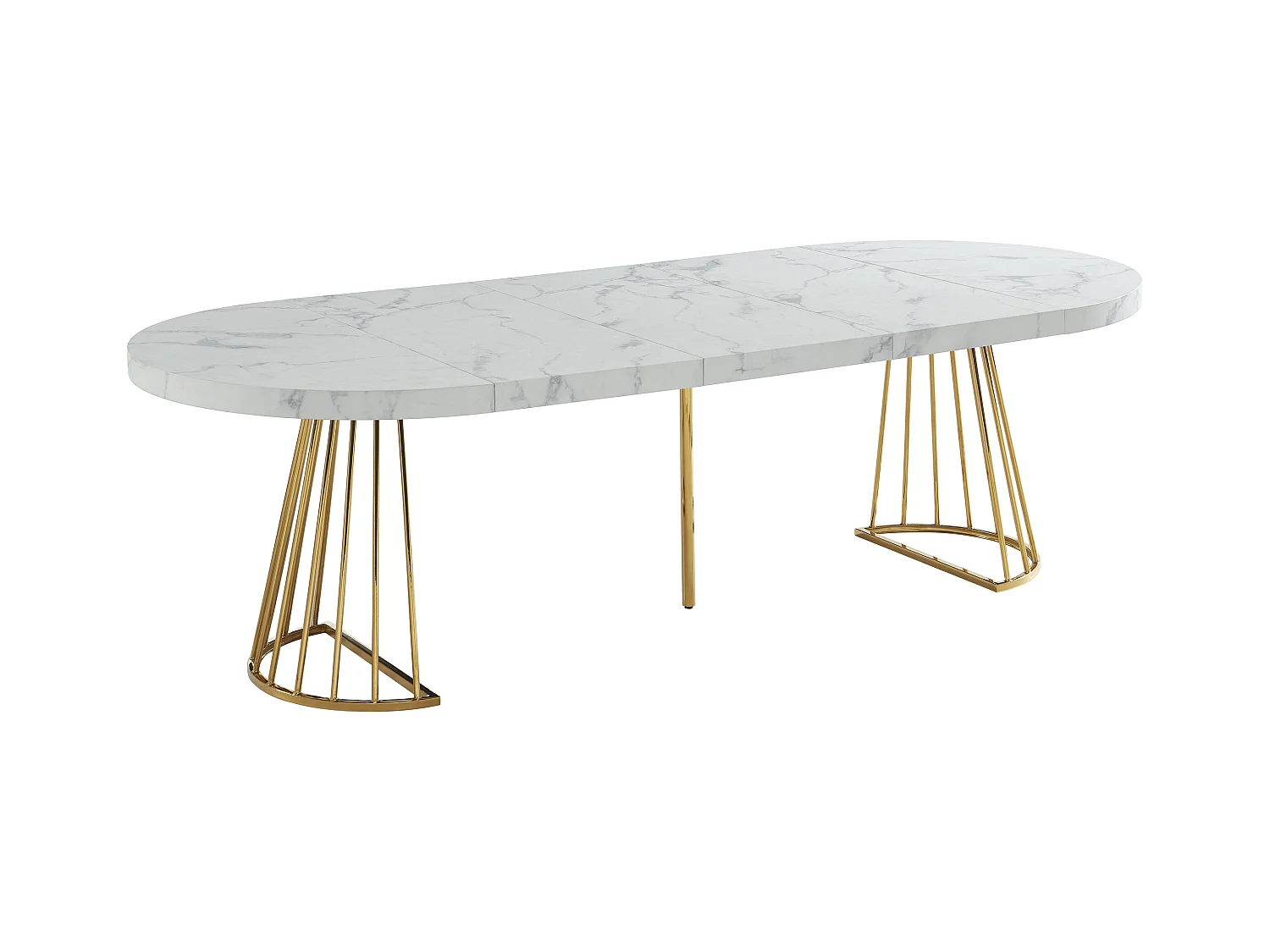 Stół do jadalni rozkładany dla 2 do 12 osób z MDF i stali - Imitacja marmuru biały i złoty - FIRELA