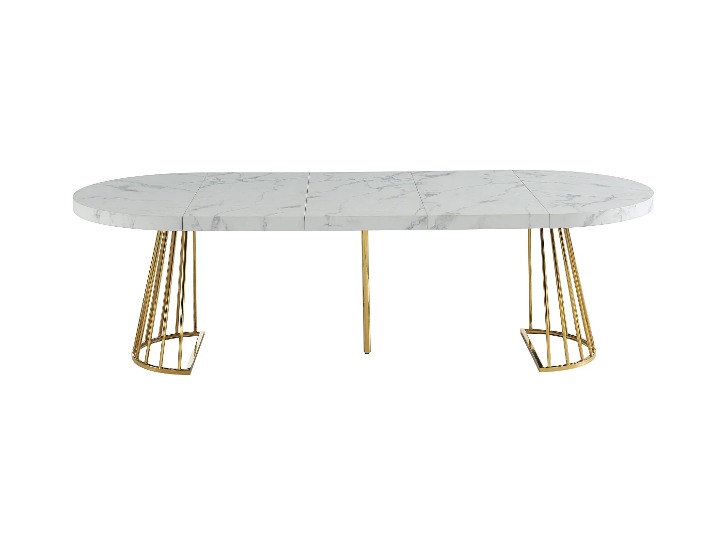 Stół do jadalni rozkładany dla 2 do 12 osób z MDF i stali - Imitacja marmuru biały i złoty - FIRELA