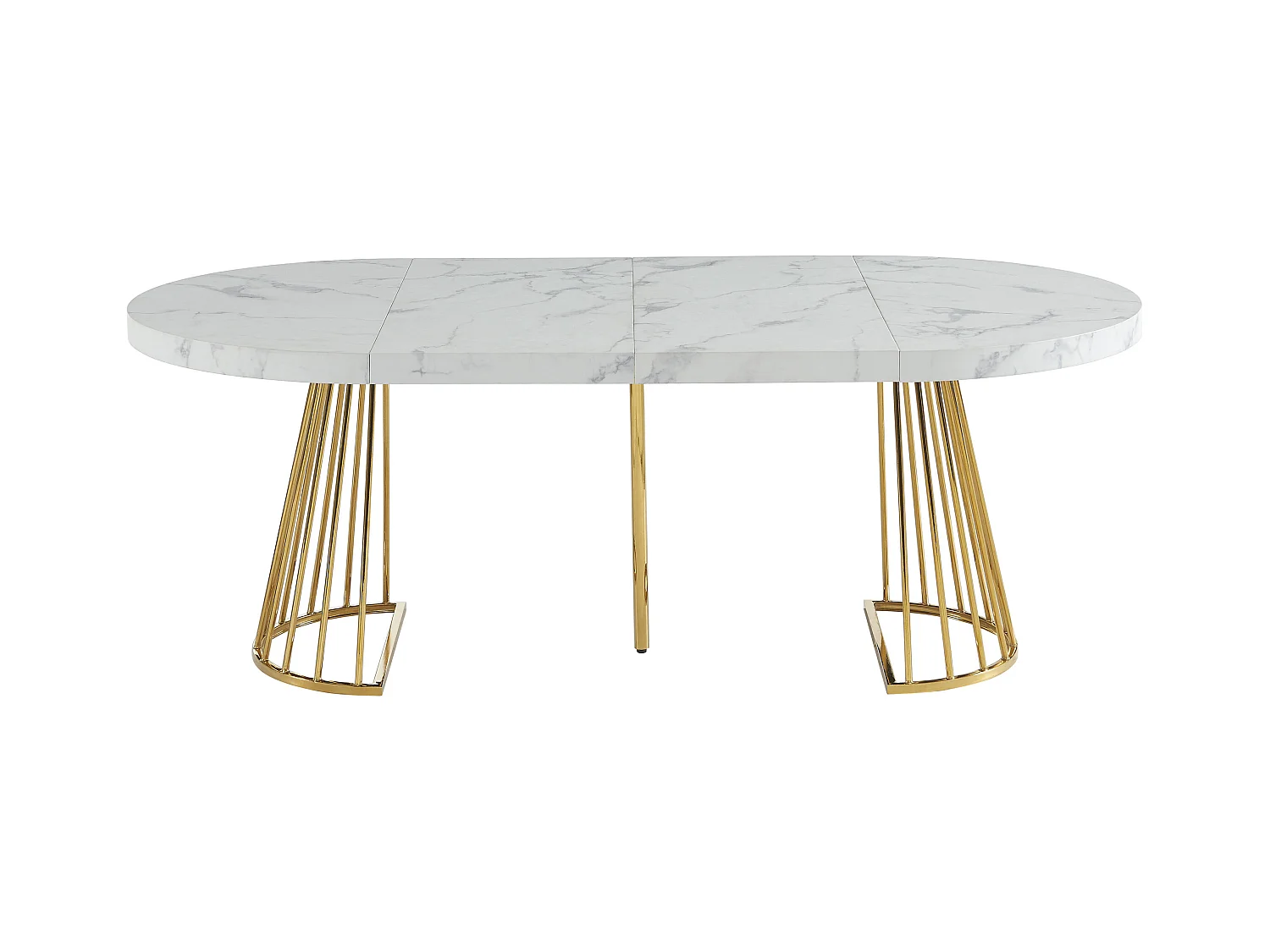 Stół do jadalni rozkładany dla 2 do 12 osób z MDF i stali - Imitacja marmuru biały i złoty - FIRELA