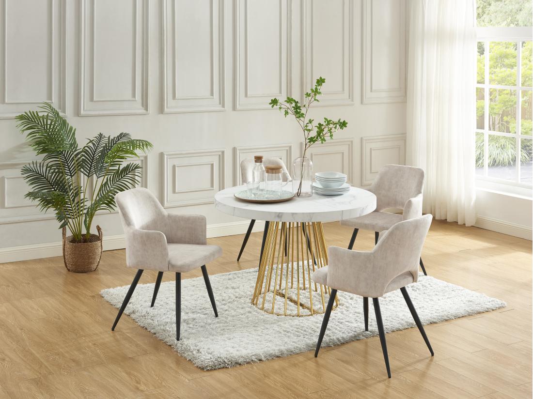 vente unique Table à manger extensible 2 à 12 personnes en MDF et acier - Effet marbre blanc et doré - FIRELA