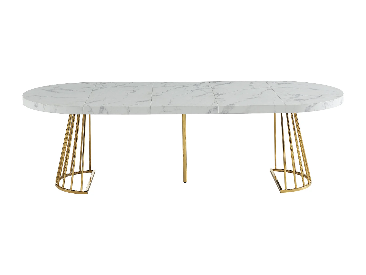 Uitschuifbare eettafel 2 tot 12 plaatsen van mdf en staal - Wit marmereffect en goud - FIRELA