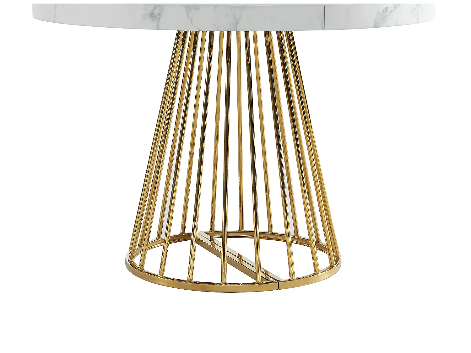 Uitschuifbare eettafel 2 tot 12 plaatsen van mdf en staal - Wit marmereffect en goud - FIRELA