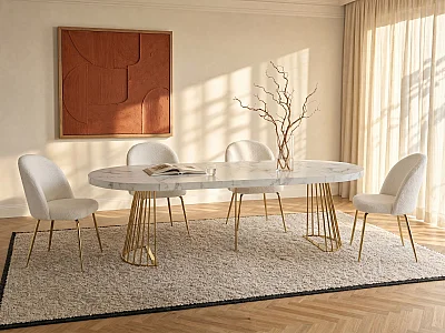 Tavolo da pranzo allungabile da 2 a 12 coperti in MDF e Acciaio Effetto marmo Bianco e Oro - FIRELA