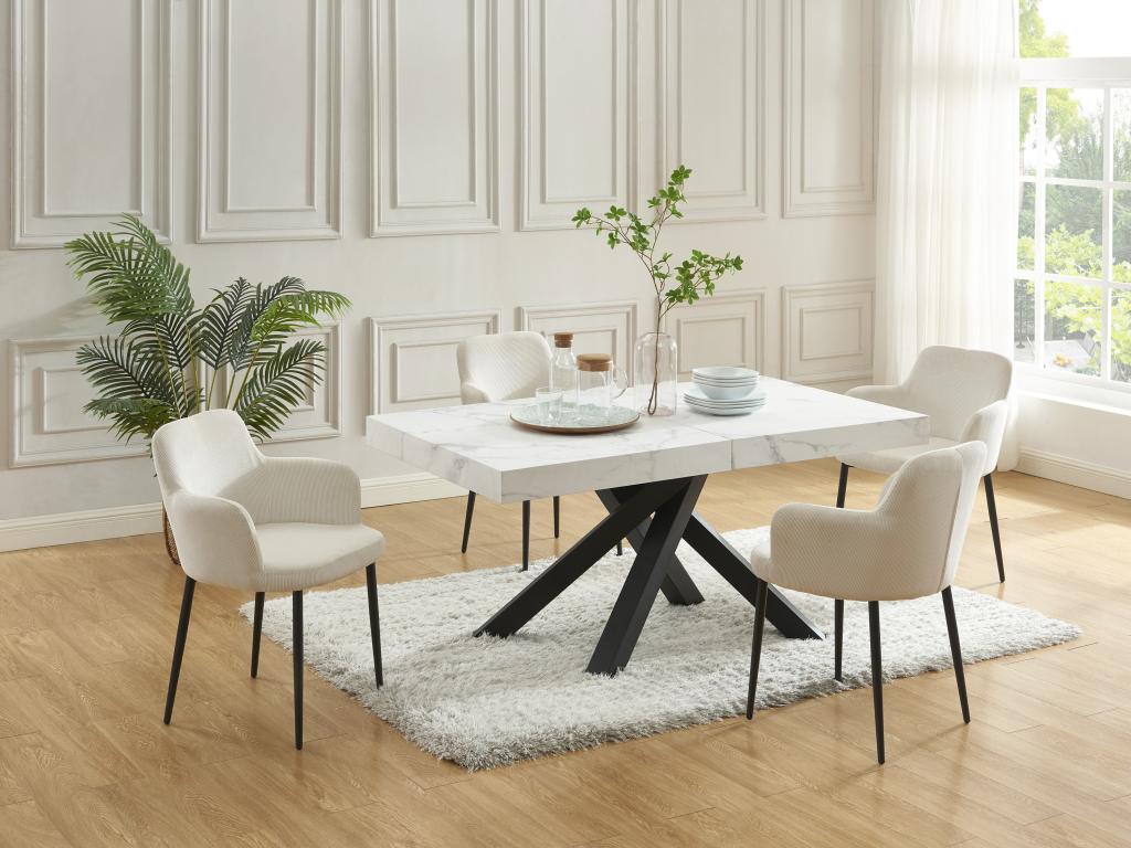 Esstisch ausziehbar - 6 bis 10 Personen - MDF & Metall - Marmor-Optik Weiß günstig online kaufen