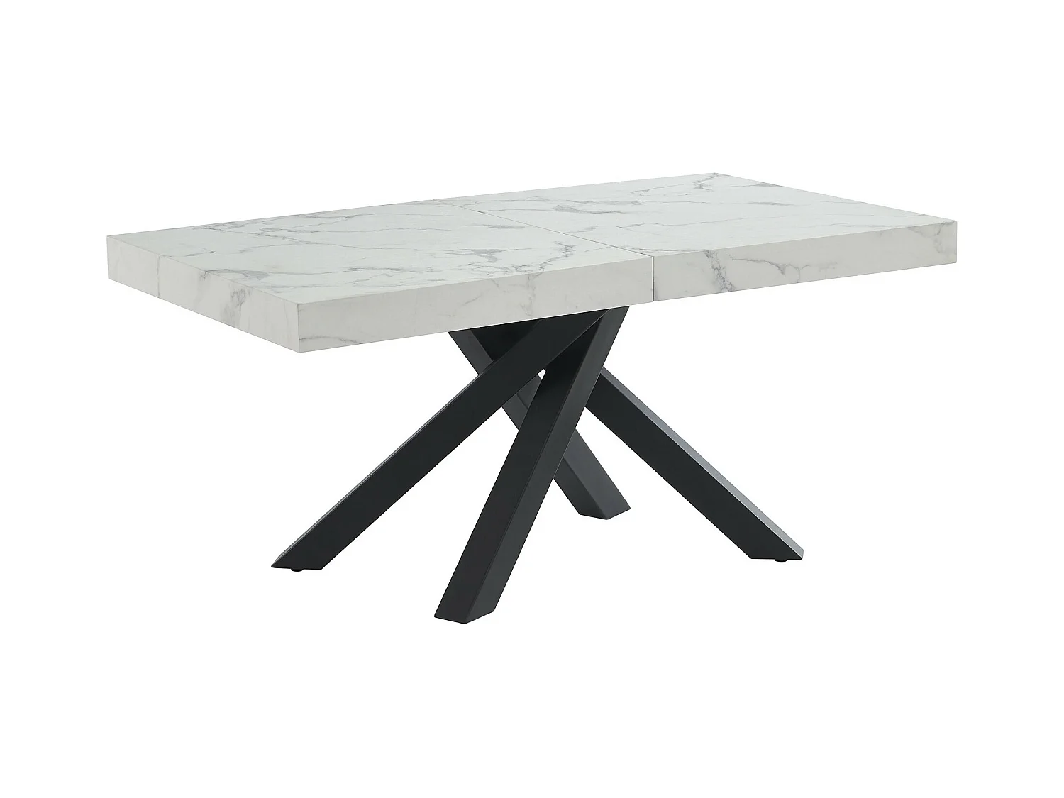 Table à manger extensible 6 à 10 personnes en MDF et métal - Effet marbre blanc et noir - CATONAV