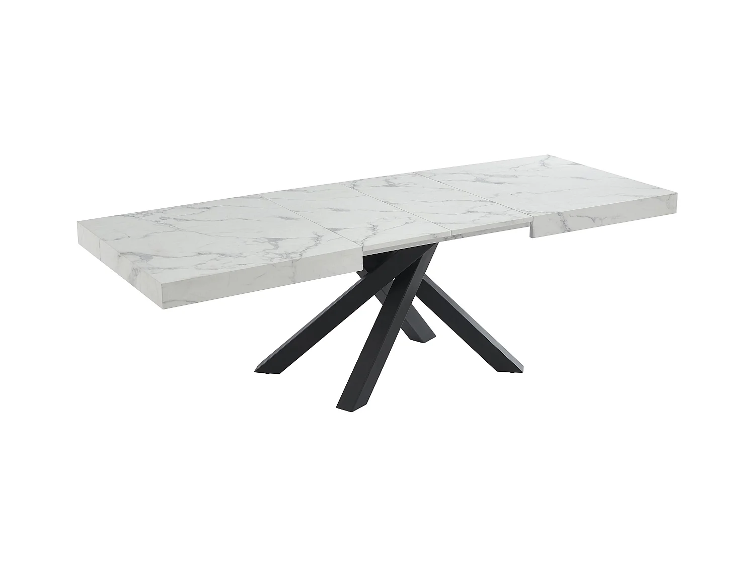 Table à manger extensible 6 à 10 personnes en MDF et métal - Effet marbre blanc et noir - CATONAV