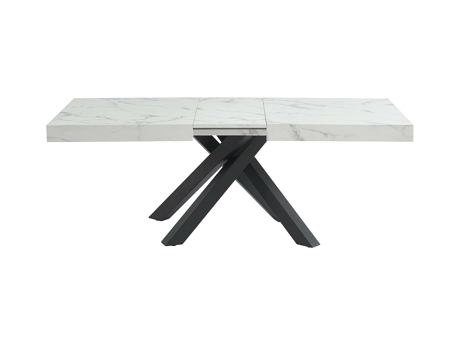 Mesa de comedor extensible de 6 a 10 cubiertos de MDF y metal - Efecto mármol blanco y negro - CATONAV