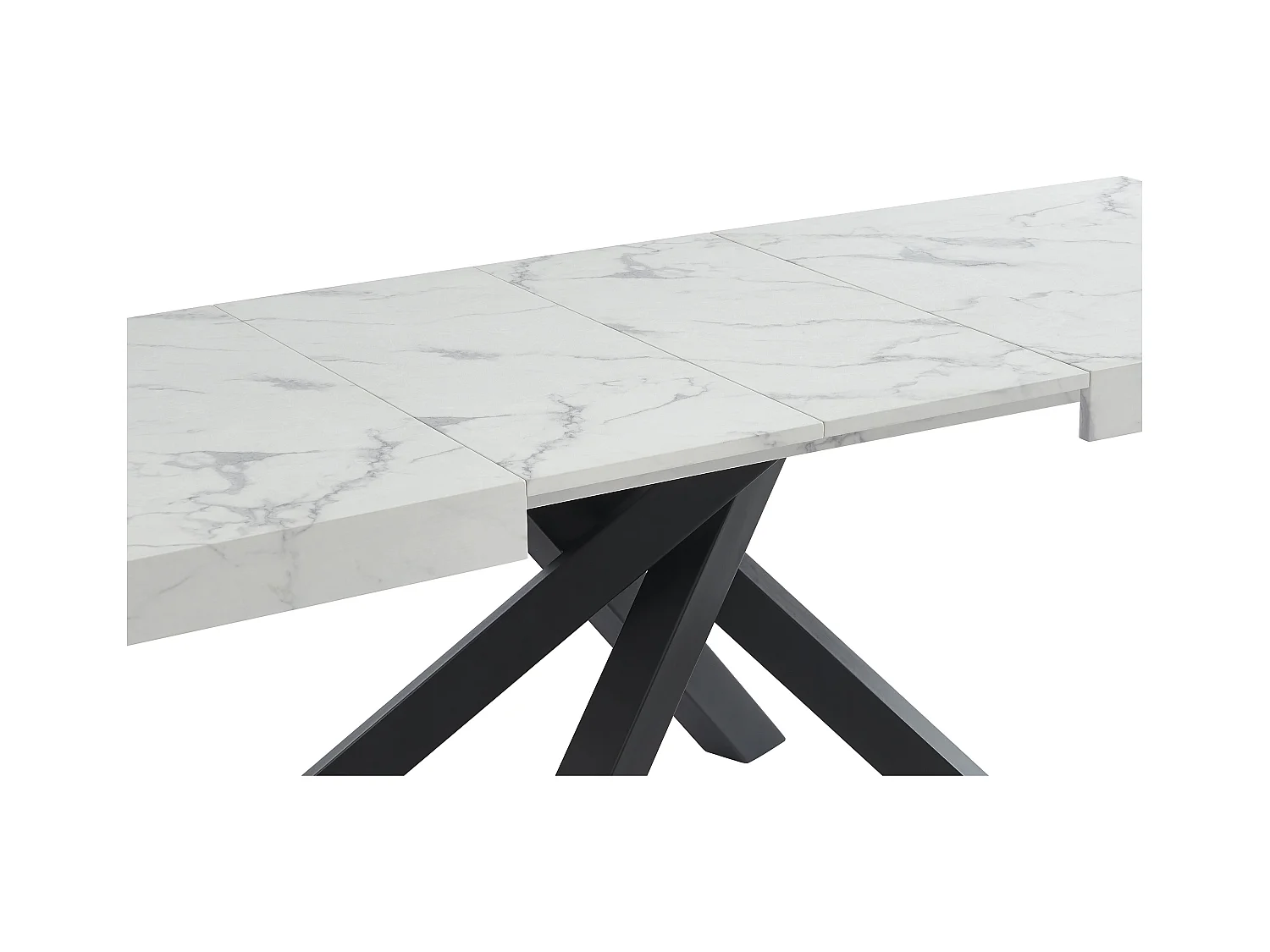 Mesa de comedor extensible de 6 a 10 cubiertos de MDF y metal - Efecto mármol blanco y negro - CATONAV