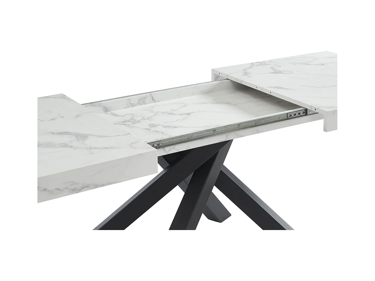 Mesa de comedor extensible de 6 a 10 cubiertos de MDF y metal - Efecto mármol blanco y negro - CATONAV