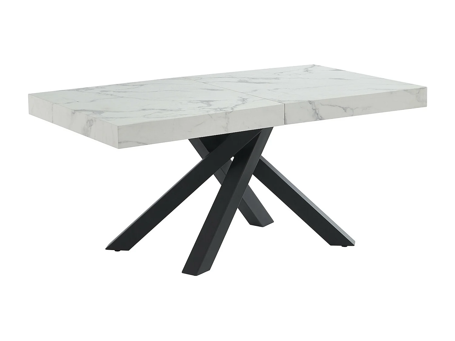 Esstisch ausziehbar - 6 bis 10 Personen - MDF & Metall - Marmor-Optik Weiß & Schwarz - CATONAV