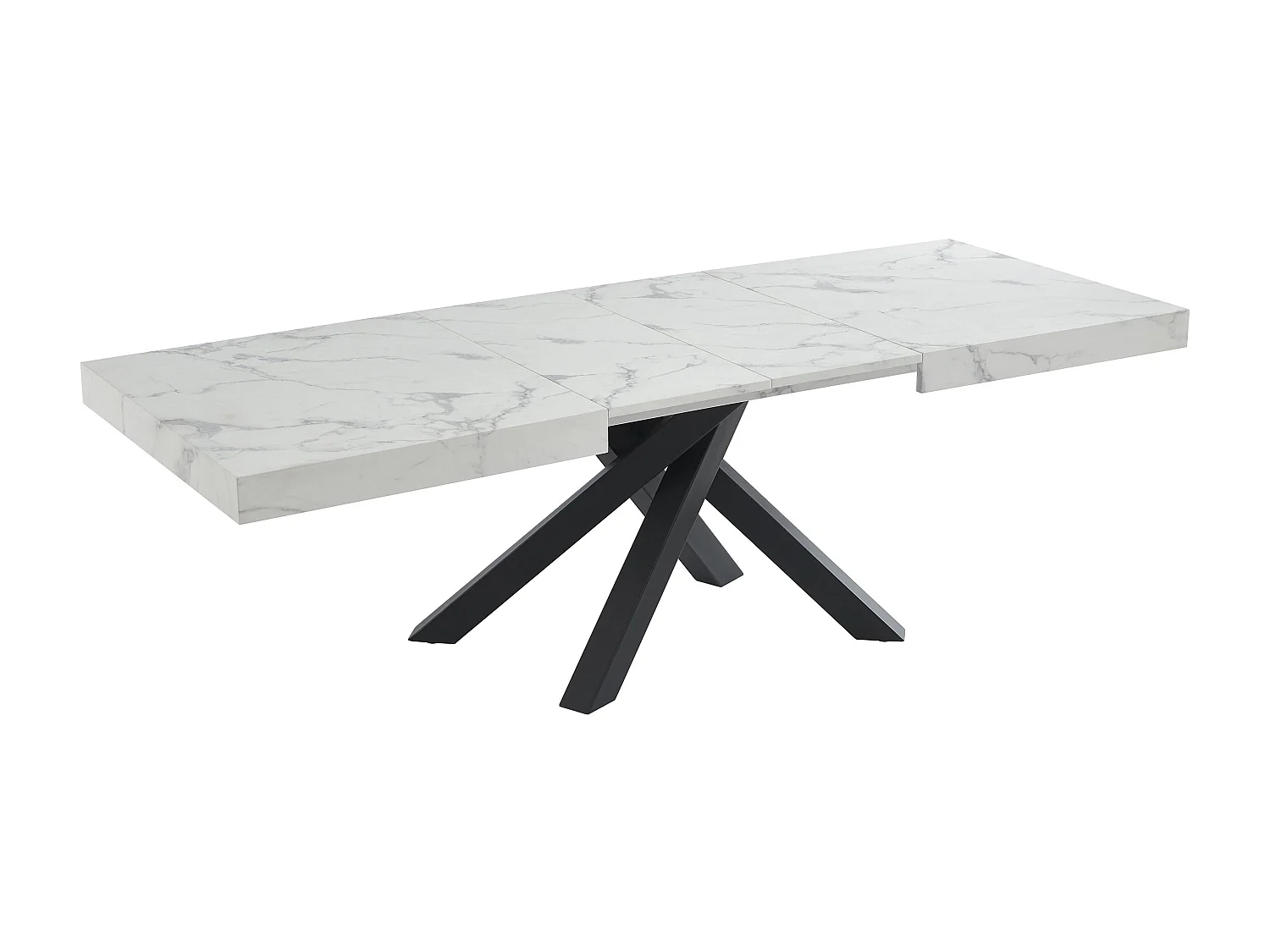 Esstisch ausziehbar - 6 bis 10 Personen - MDF & Metall - Marmor-Optik Weiß & Schwarz - CATONAV