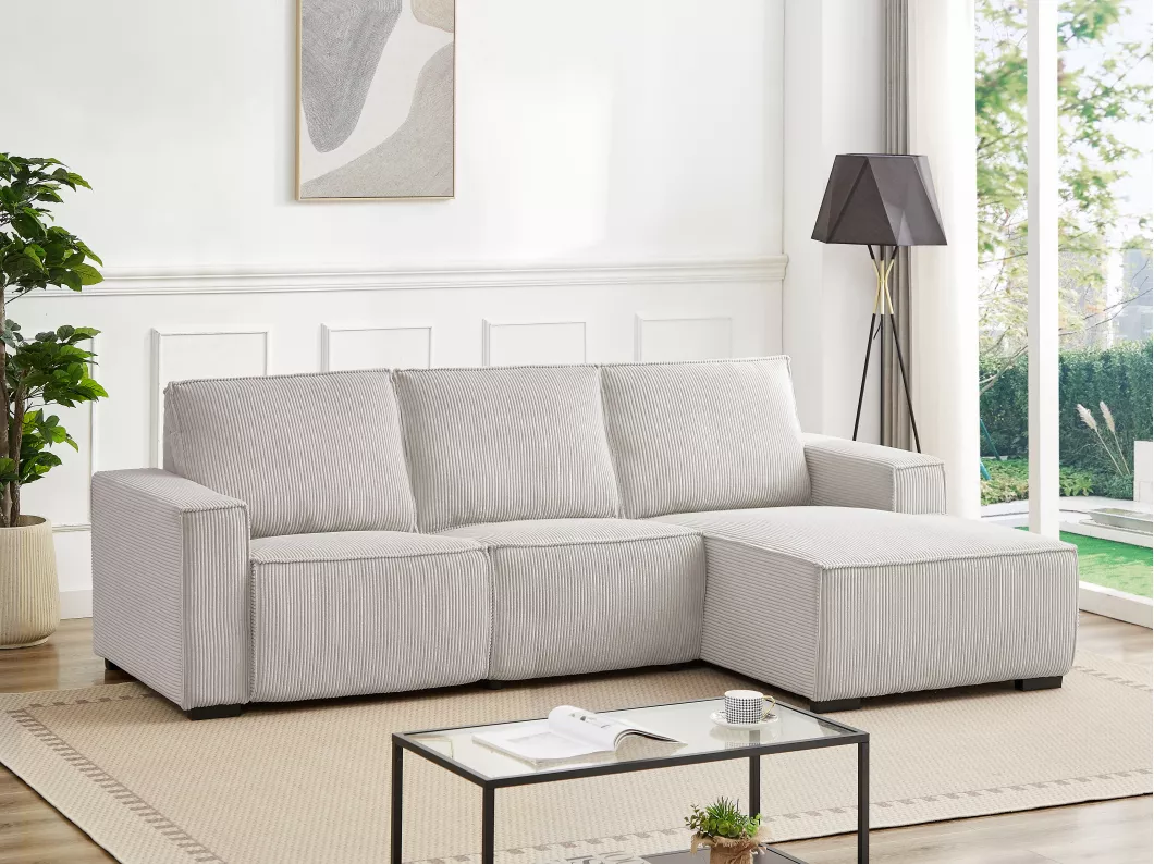 Kauf Unique Eckrelaxsofa elektrisch - Ecke rechts - Cord - Beige - AMELIO