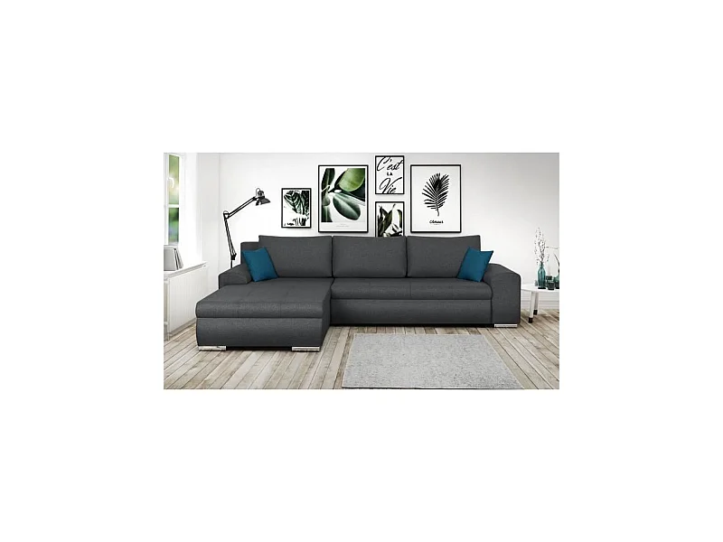Canapé d'angle convertible réversible 5 places - Tissu gris foncé - Contemporain - L 289 x P 94 / 188 x H 88 cm - INDIAN