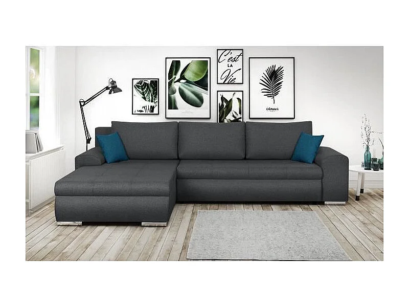 Canapé d'angle convertible réversible 5 places - Tissu gris foncé - Contemporain - L 289 x P 94 / 188 x H 88 cm - INDIAN