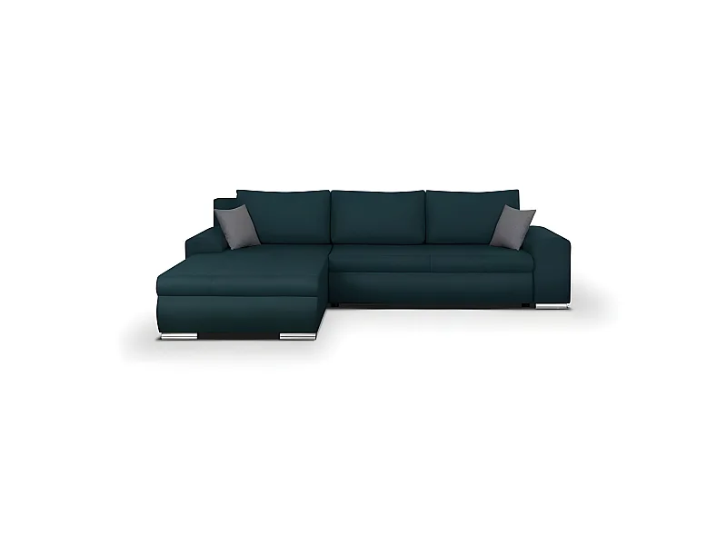 Canapé d'angle convertible réversible + coffre de rangement - Tissu Bleu - L 289 x P 94/188 x H 88 cm - INDIAN