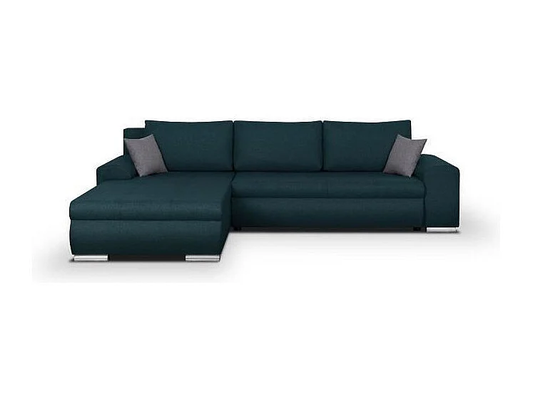 Canapé d'angle convertible réversible + coffre de rangement - Tissu Bleu - L 289 x P 94/188 x H 88 cm - INDIAN