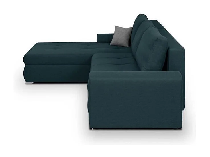 Canapé d'angle convertible réversible + coffre de rangement - Tissu Bleu - L 289 x P 94/188 x H 88 cm - INDIAN