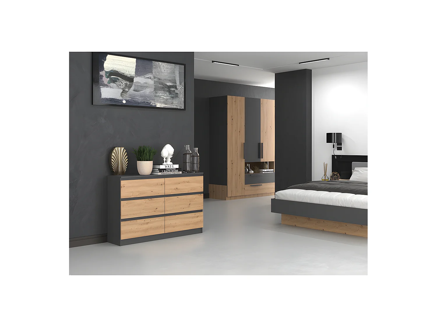 MILANO - Ampia cassettiera da camera 6 cassetti - 30x120x77cm - Stile scandinavo - Mobile contenitore