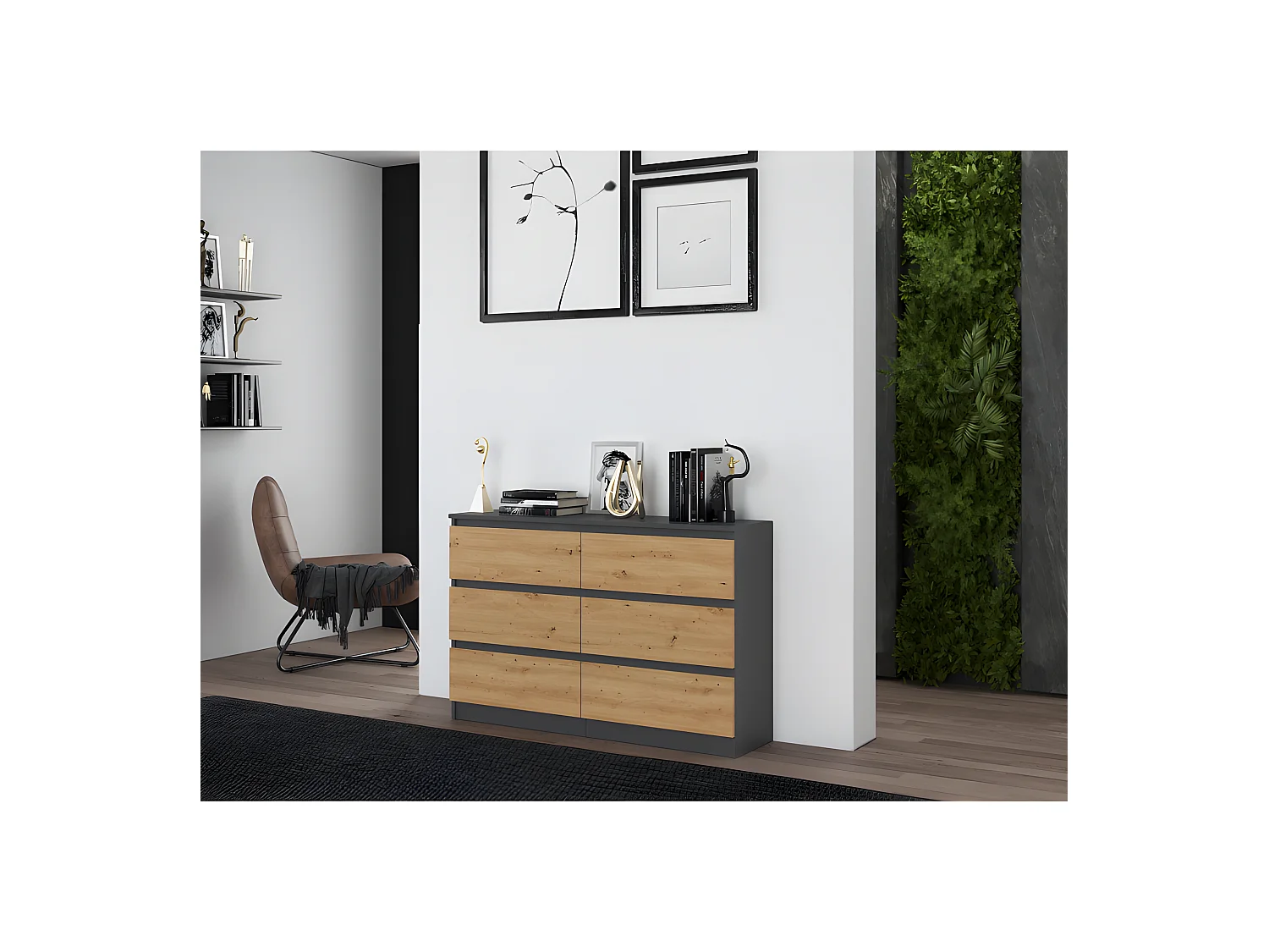 MILANO - Ampia cassettiera da camera 6 cassetti - 30x120x77cm - Stile scandinavo - Mobile contenitore