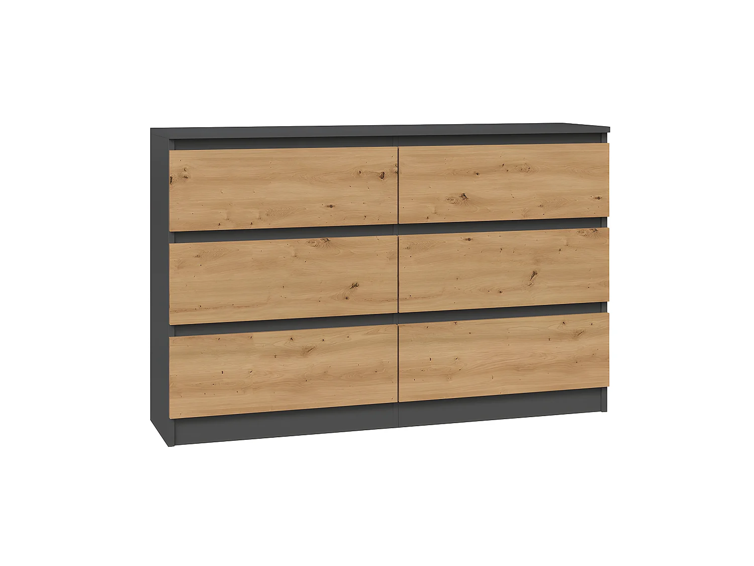 MILAN - Commode de chambre large 6 tiroirs - 30x120x77cm - Style scandinave - Meuble de rangement