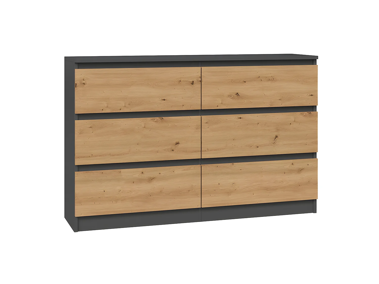 MILAN - Commode de chambre large 6 tiroirs - 30x120x77cm - Style scandinave - Meuble de rangement