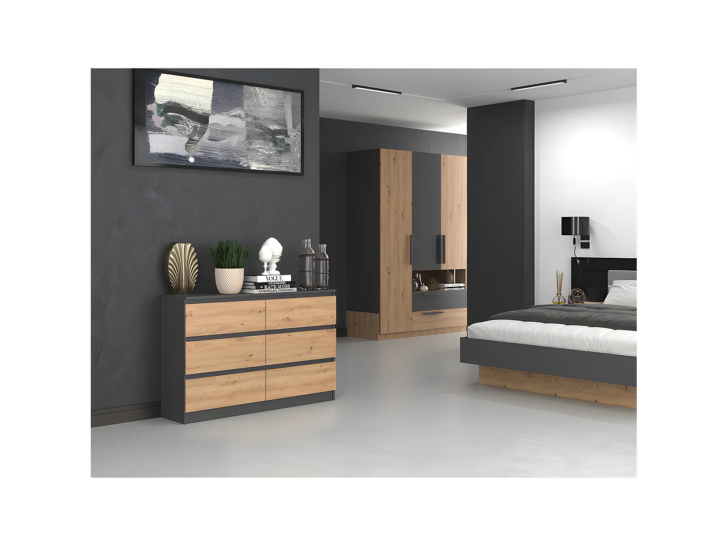 MILAN - Commode de chambre large 6 tiroirs - 30x120x77cm - Style scandinave - Meuble de rangement