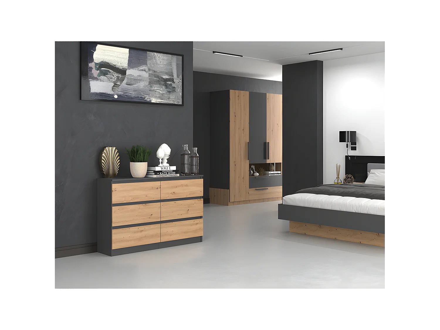 MILAN - Cómoda de dormitorio amplia 6 cajones - 30x120x77cm - Estilo escandinavo - Armario de almacenamiento