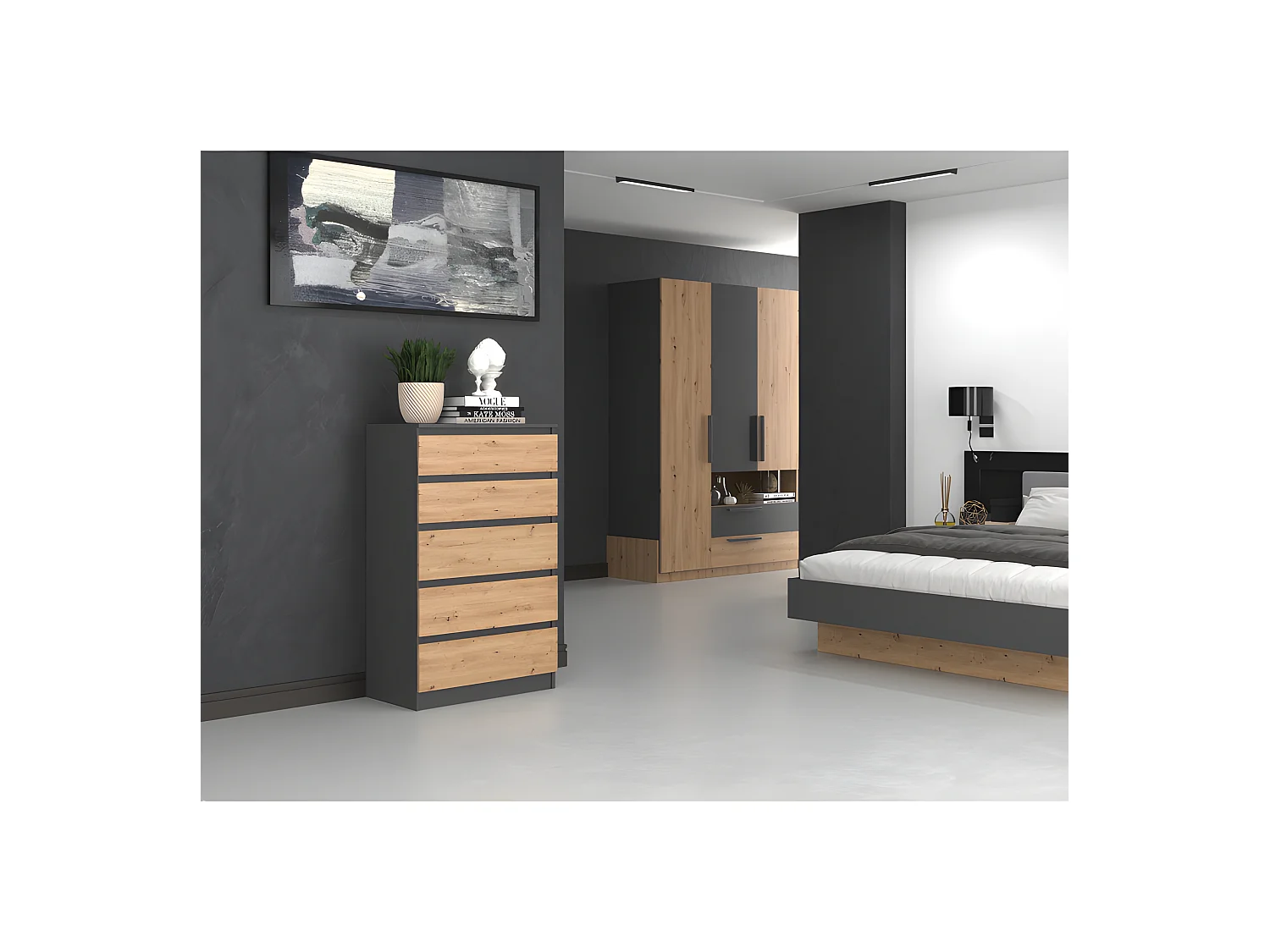 MILAN - Commode moderne 5 tiroirs - 70x40x109.5 cm  - Meuble de rangement - Style Scandinave