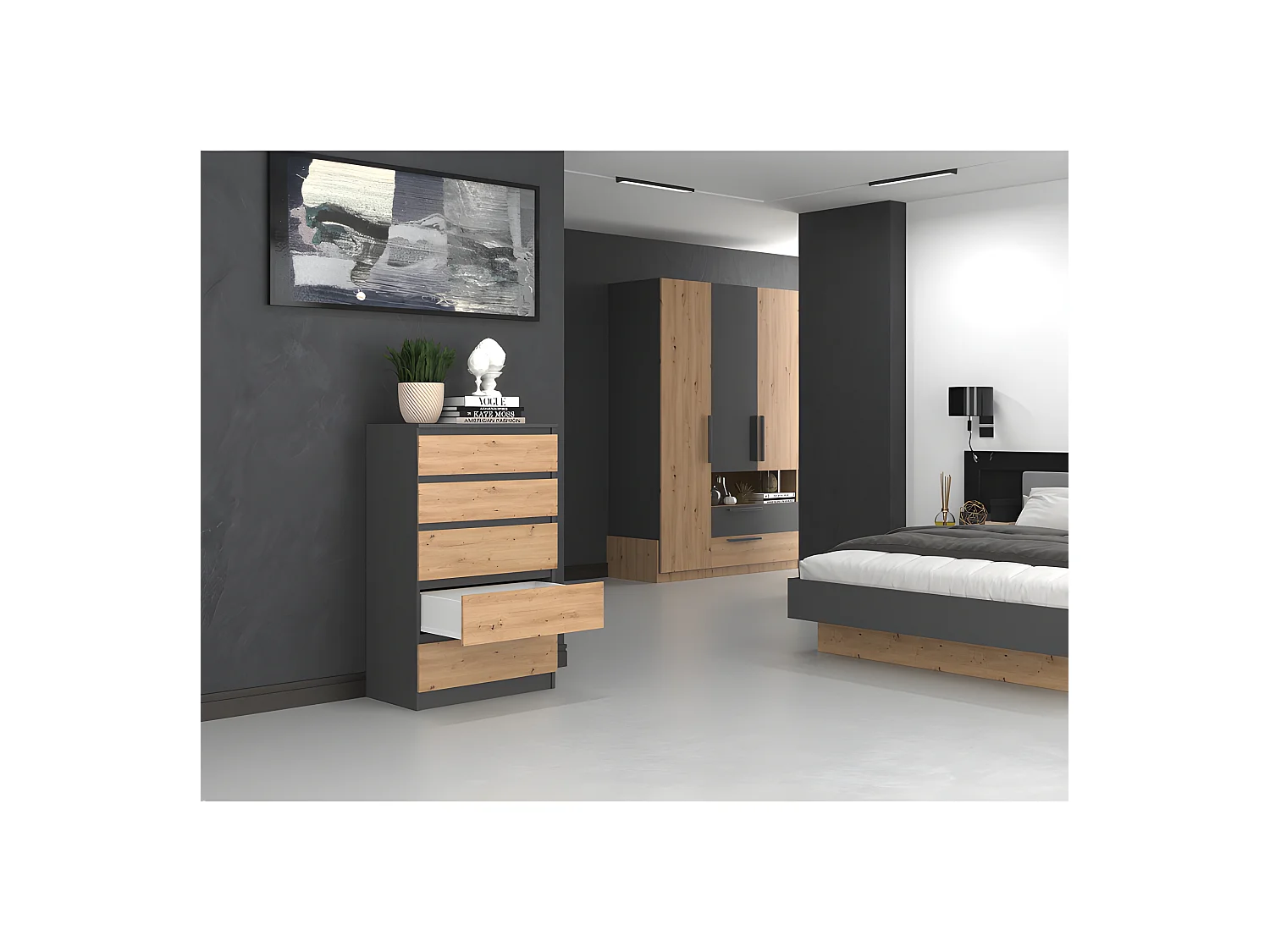 MILAN - Commode moderne 5 tiroirs - 70x40x109.5 cm  - Meuble de rangement - Style Scandinave