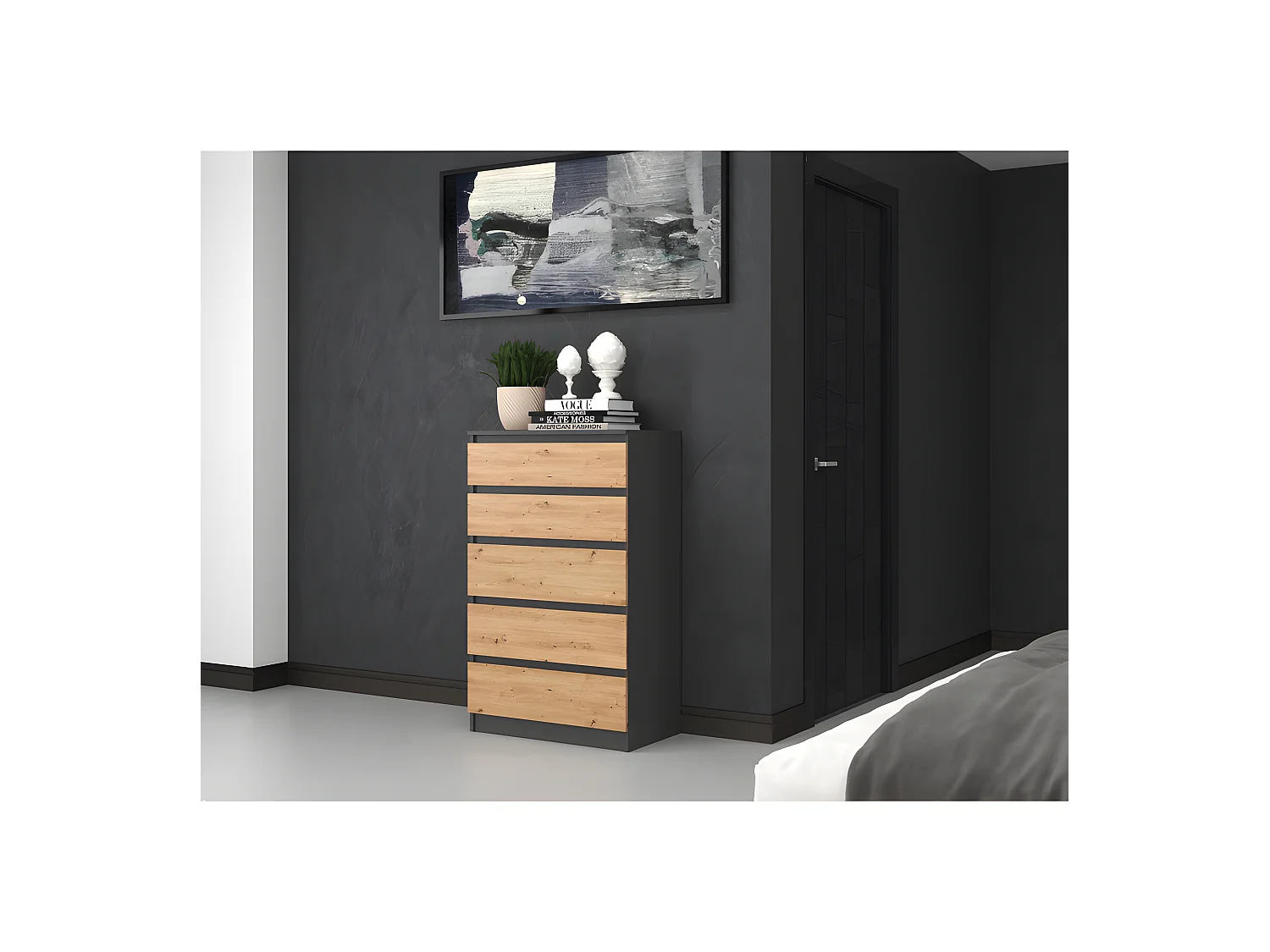 MILAN - Commode moderne 5 tiroirs - 70x40x109.5 cm  - Meuble de rangement - Style Scandinave