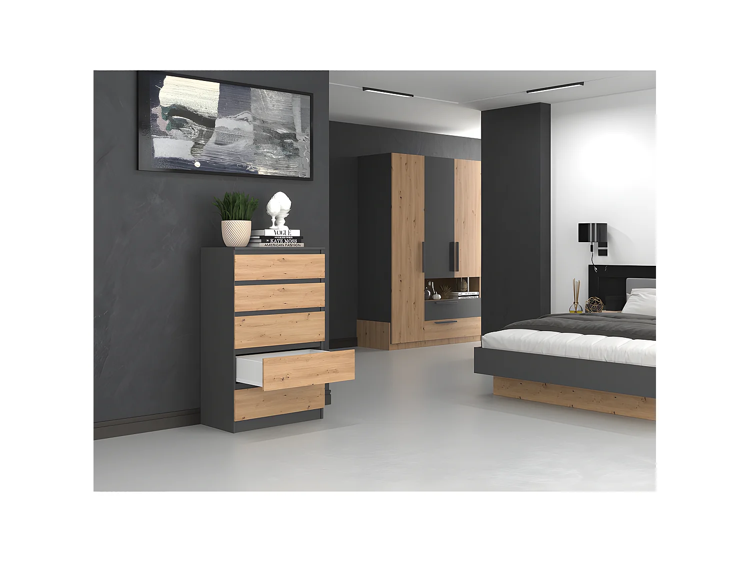 MILAN - Commode moderne 5 tiroirs - 70x40x109.5 cm  - Meuble de rangement - Style Scandinave