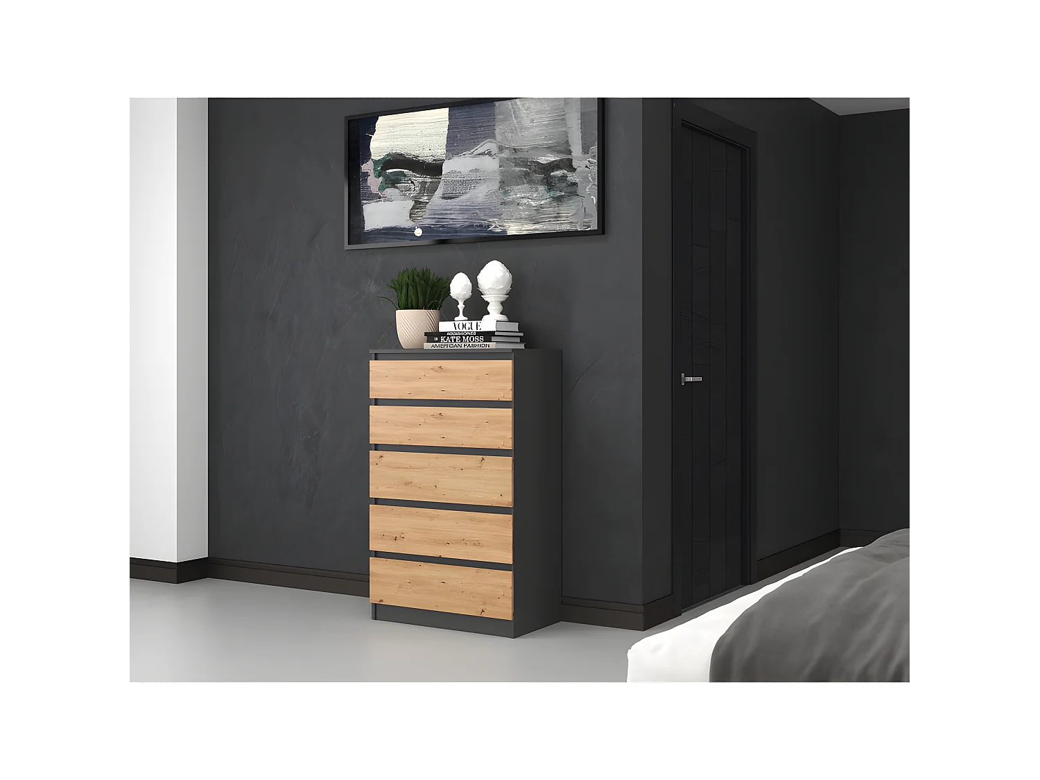 MILAN - Commode moderne 5 tiroirs - 70x40x109.5 cm  - Meuble de rangement - Style Scandinave