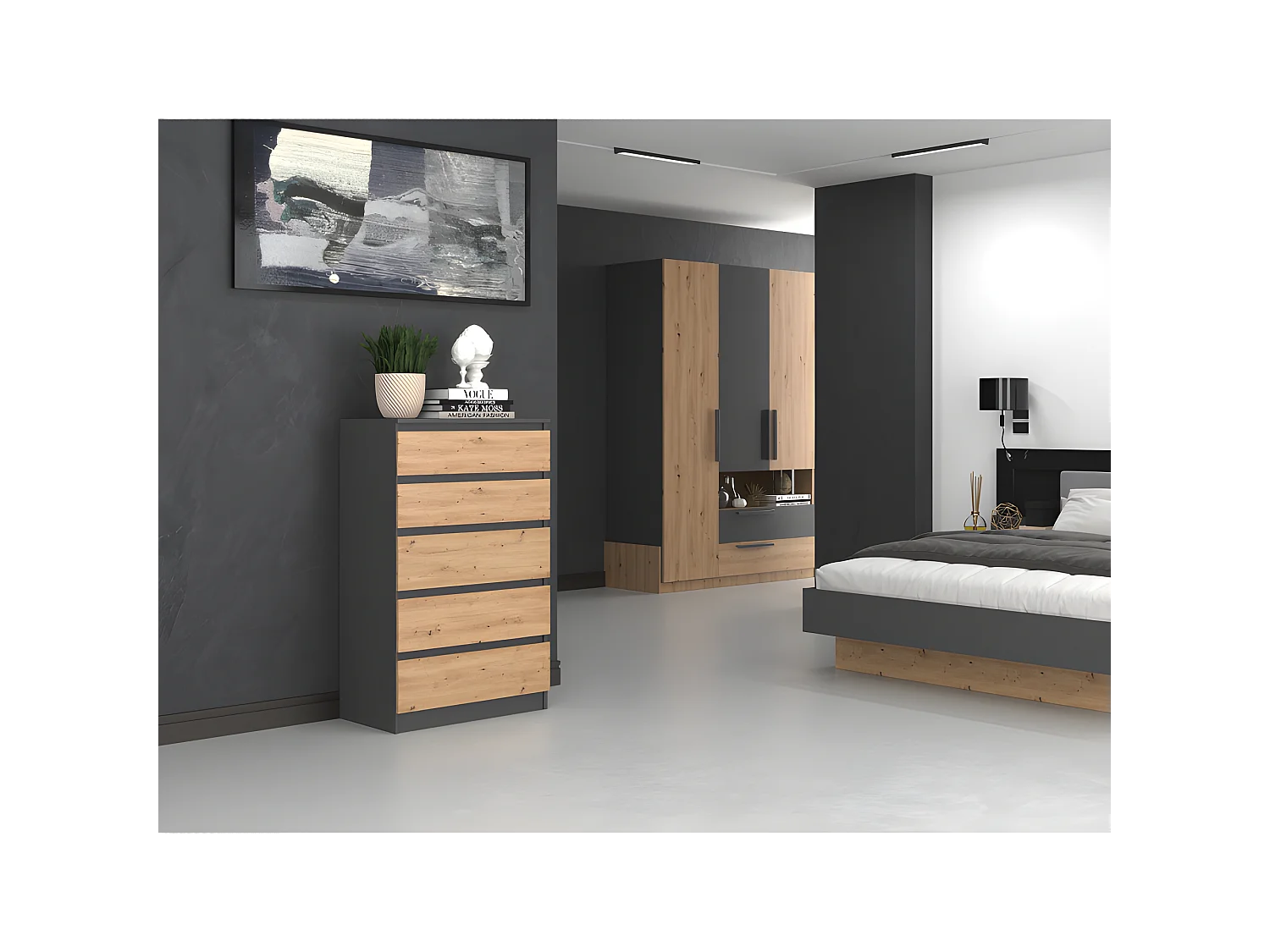 MILAN - Commode moderne 5 tiroirs - 70x40x109.5 cm  - Meuble de rangement - Style Scandinave