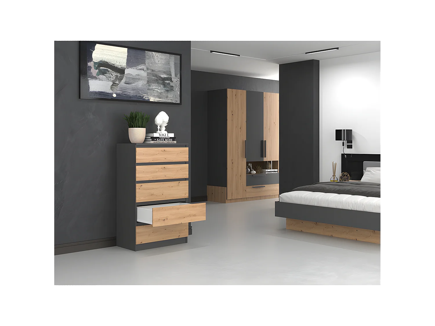 MILAN - Commode moderne 5 tiroirs - 70x40x109.5 cm  - Meuble de rangement - Style Scandinave