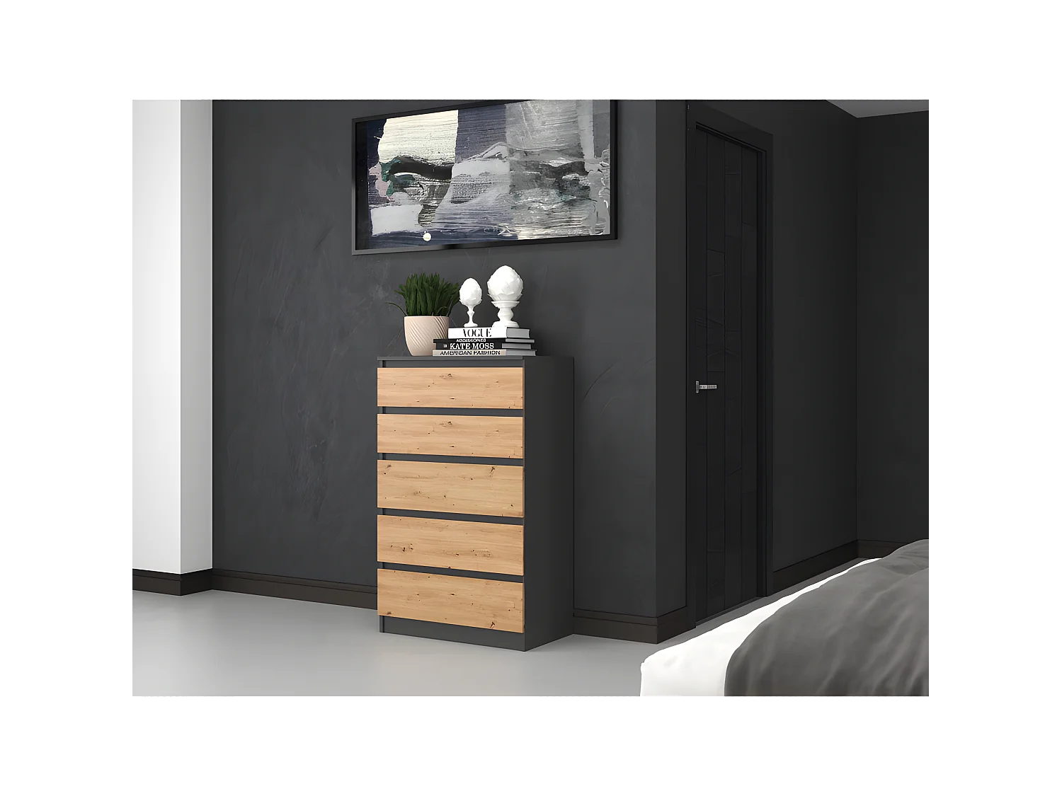 MILAN - Commode moderne 5 tiroirs - 70x40x109.5 cm  - Meuble de rangement - Style Scandinave