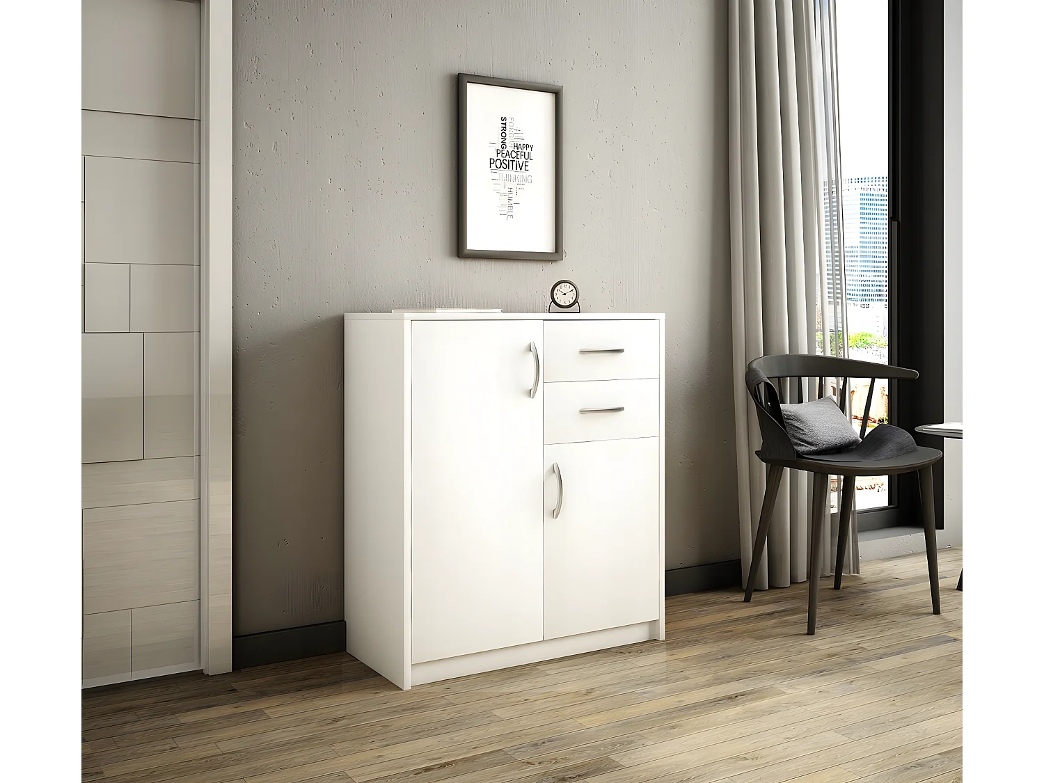 JULIA - Meuble de rangement 2 tiroirs + 2 portes - 74x35x85 cm - Commode style moderne