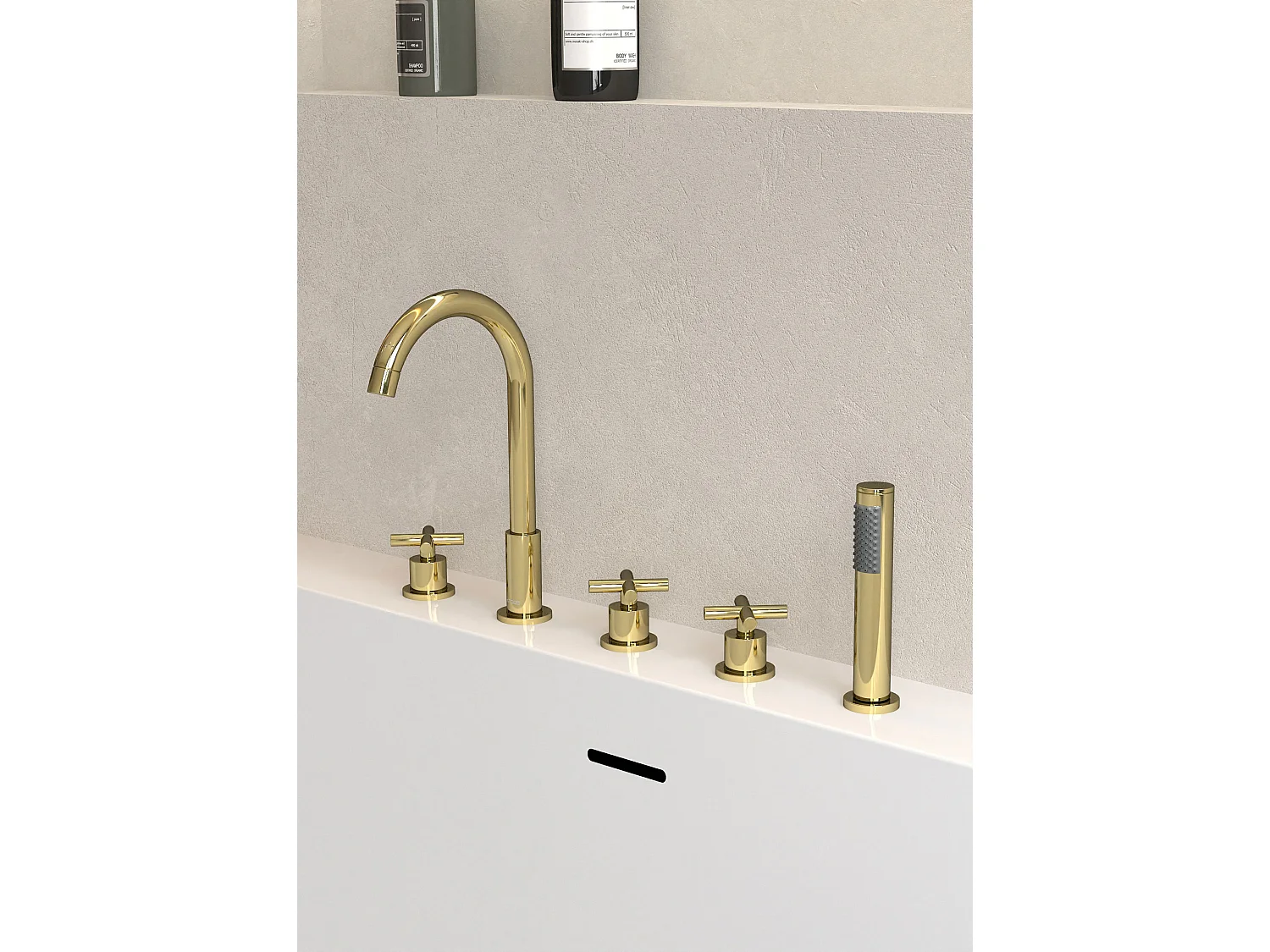 Robinet mélangeur bain-douche 5 trous sur plage Doré - Corbeau