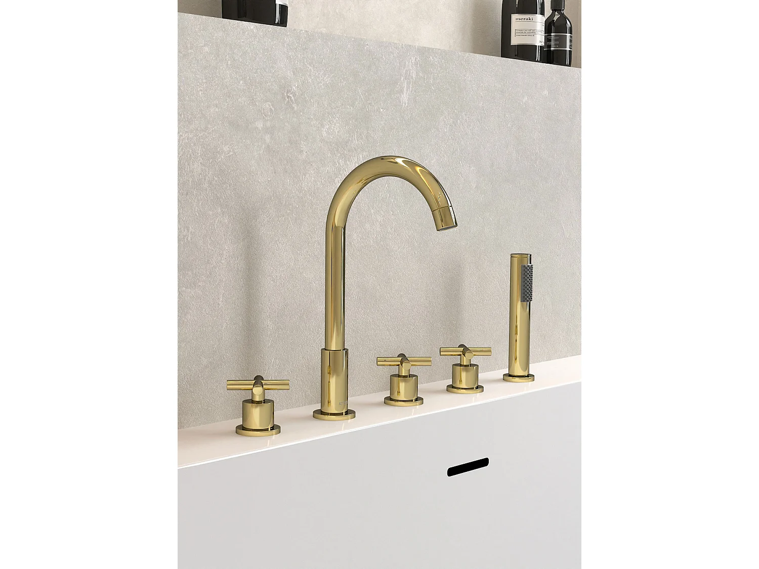 Robinet mélangeur bain-douche 5 trous sur plage Doré - Corbeau