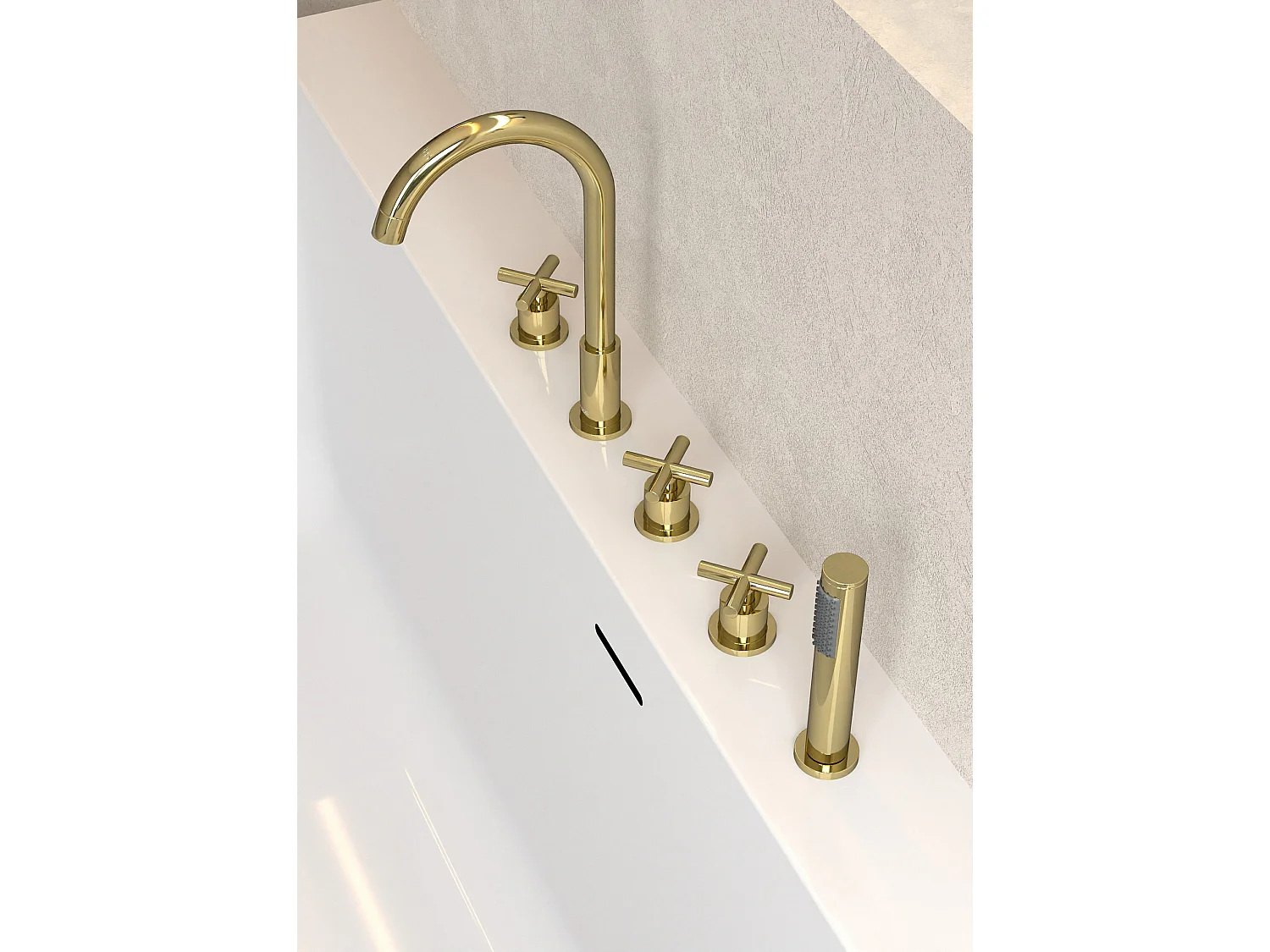 Robinet mélangeur bain-douche 5 trous sur plage Doré - Corbeau