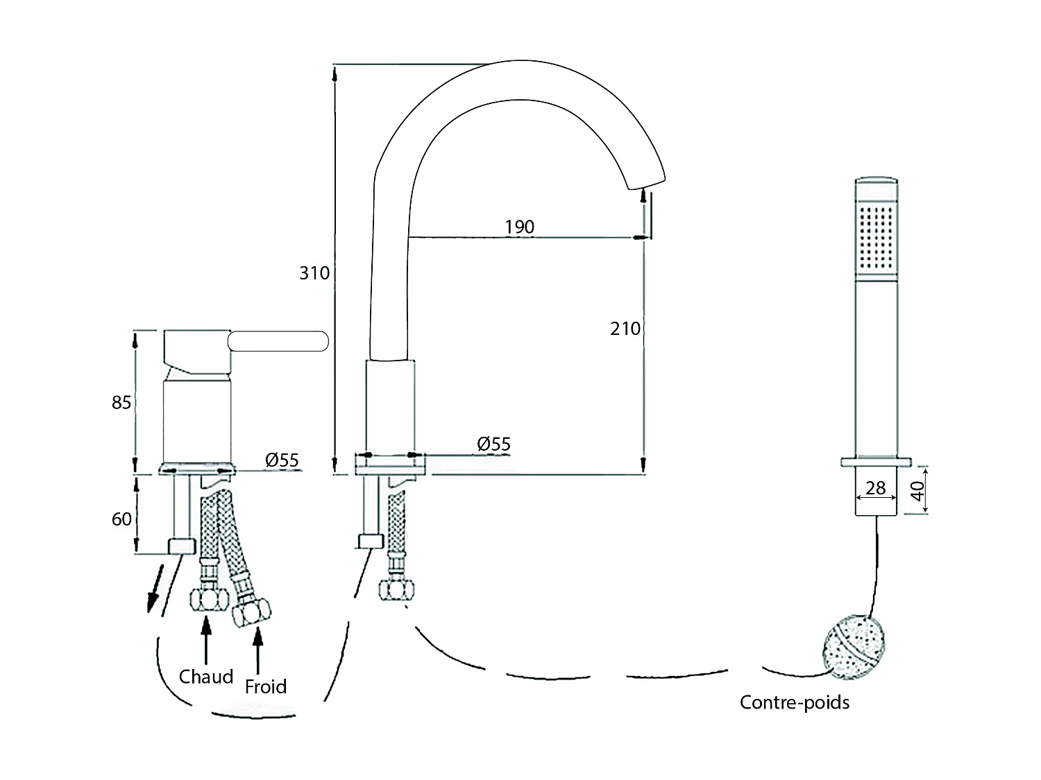 Mitigeur de bain sur plage 3 trous Doré brossé - Corbeau