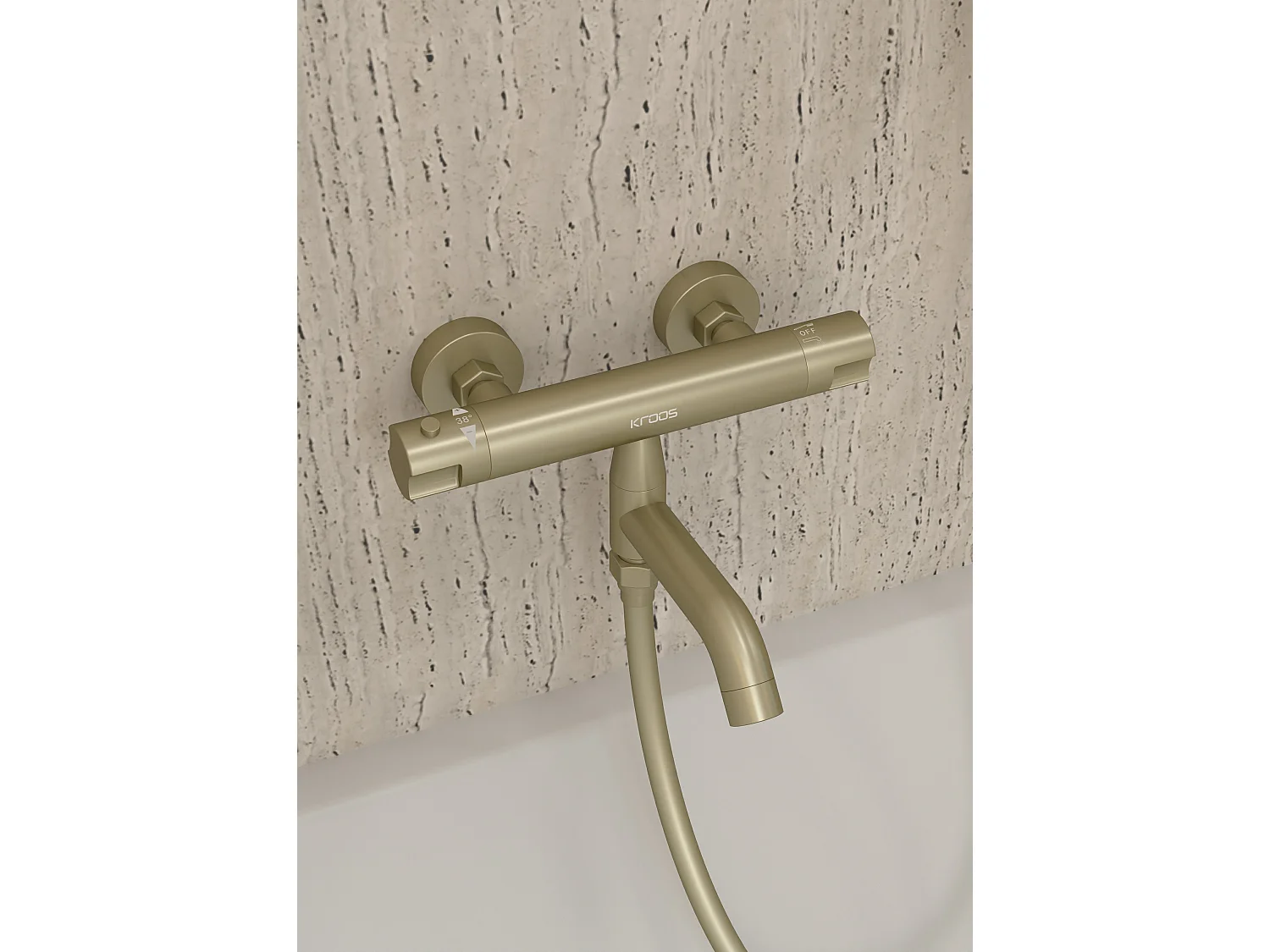 Mitigeur thermostatique de baignoire mural Doré brossé - Corbeau