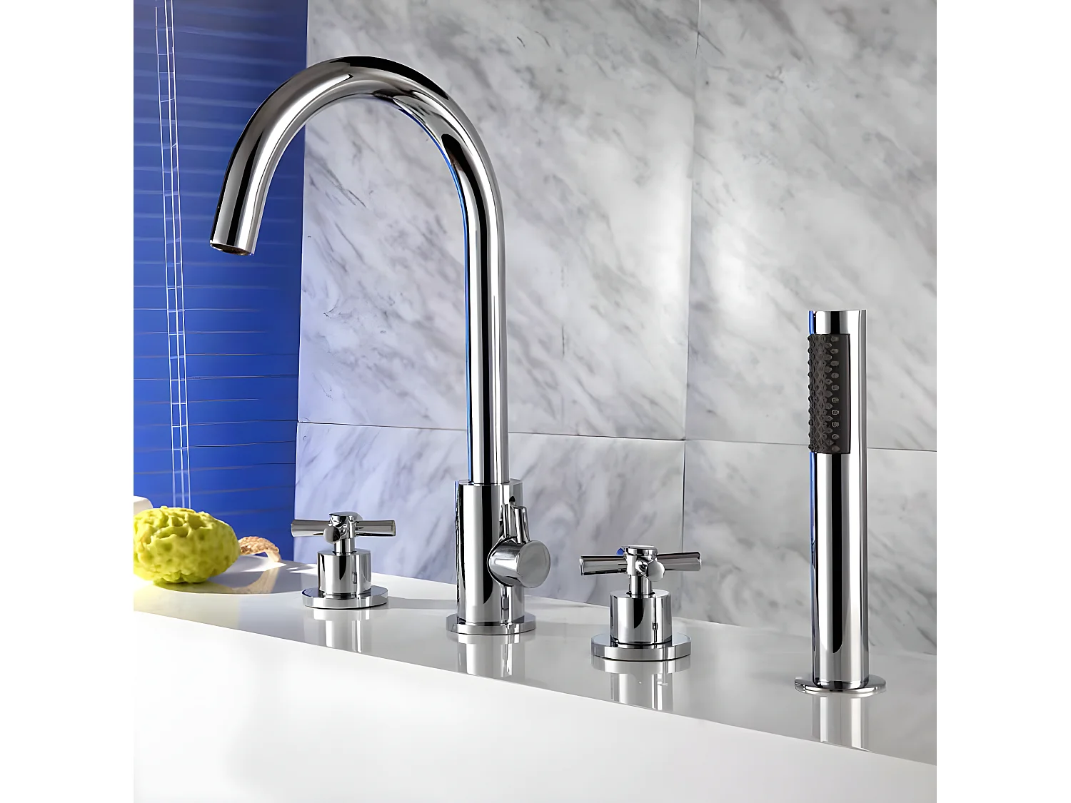 Robinet mélangeur bain-douche sur plage 4 trous chromé - Corbeau