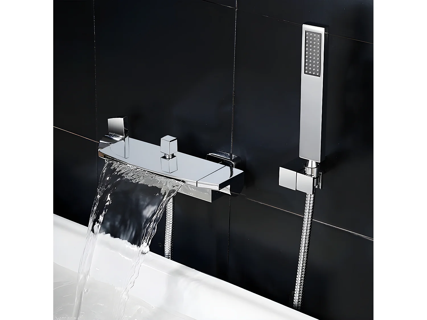 Robinet mélangeur bain-douche mural, Cascade - Chromé