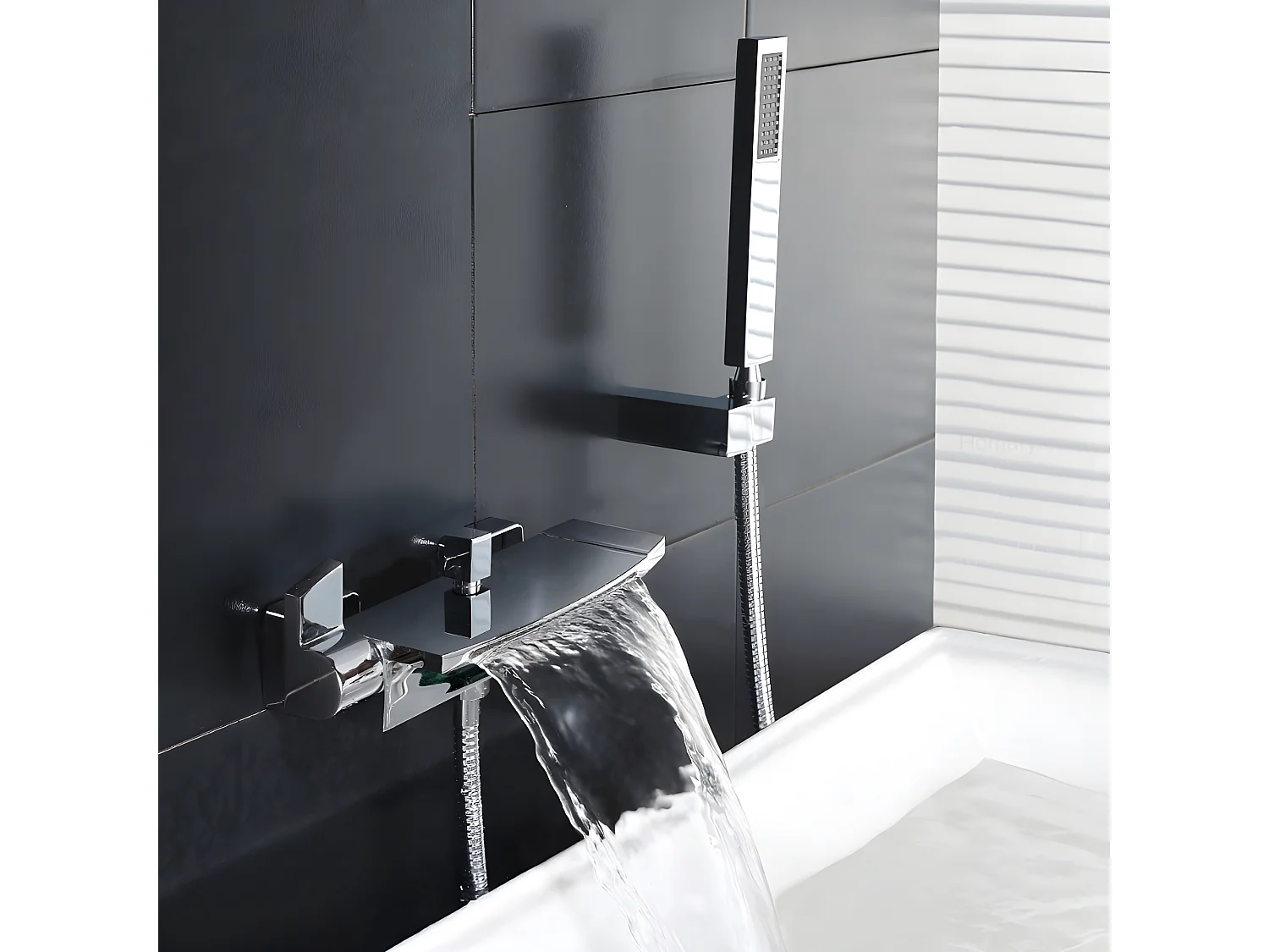 Robinet mélangeur bain-douche mural, Cascade - Chromé
