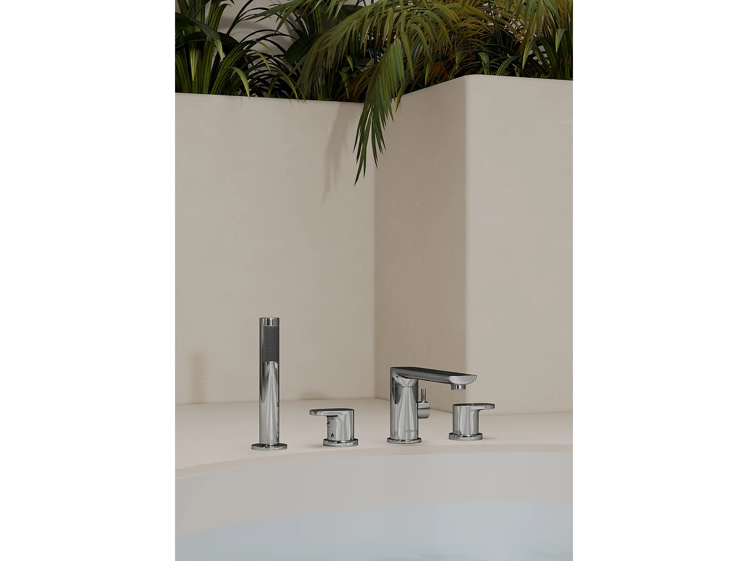 Robinet mélangeur bain-douche 4 trous sur plage Chromé - Nunki