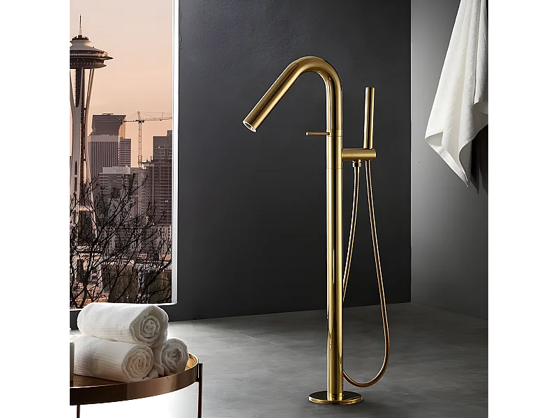 Mitigeur de baignoire sur pied moderne - Doré